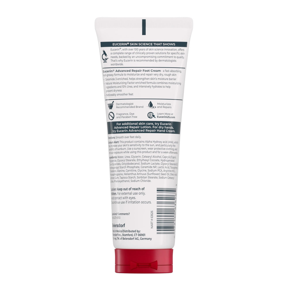 Eucerin tube cap open with cream dispensed, quick application convenience