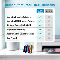 Eudul black 910XL cartridge front view highlighting higher page yield benefit