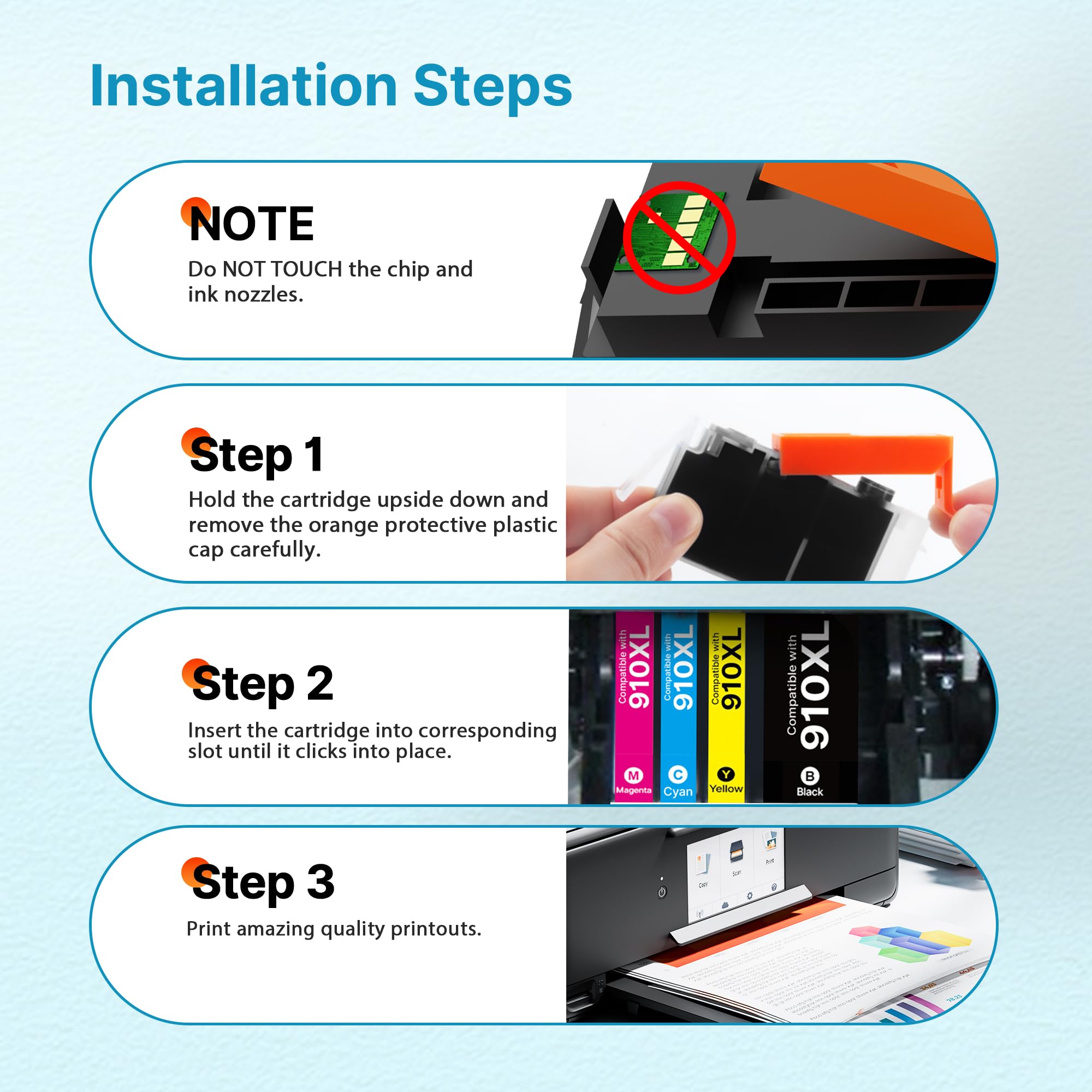 Eudul 910XL cartridges installed in HP printer for quick plug-and-play convenience