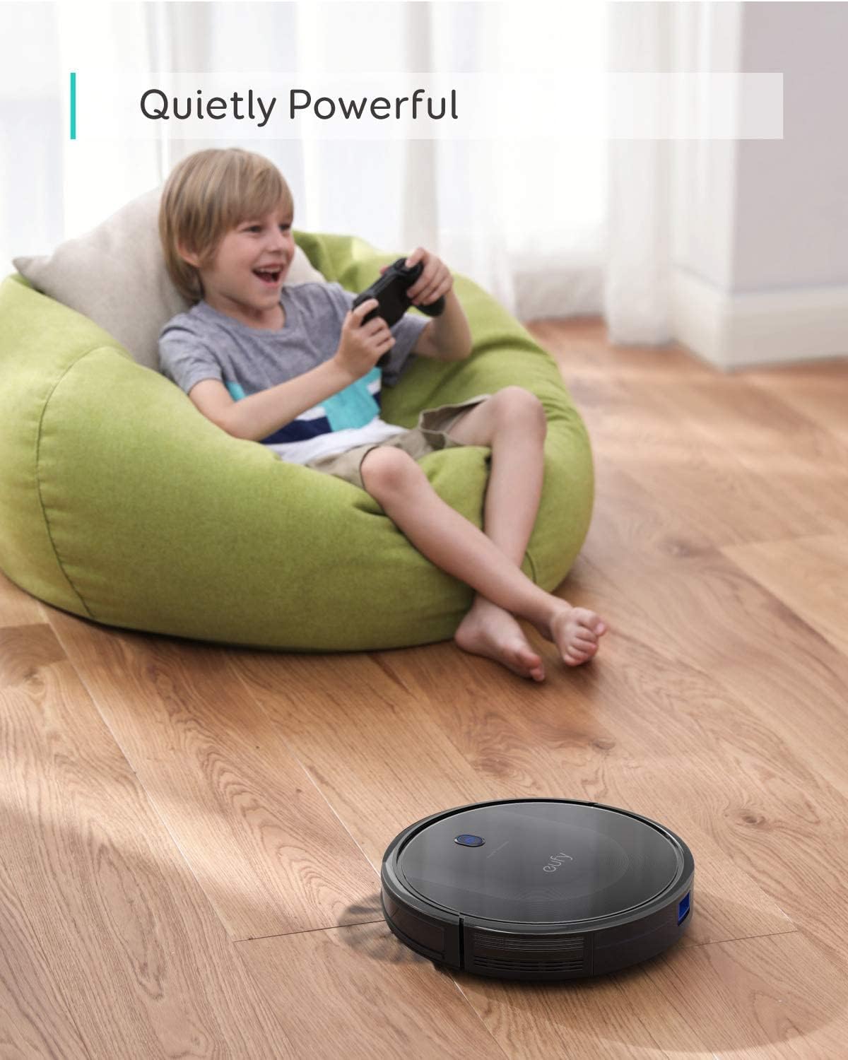 eufy docking to charger showing automatic recharge convenience