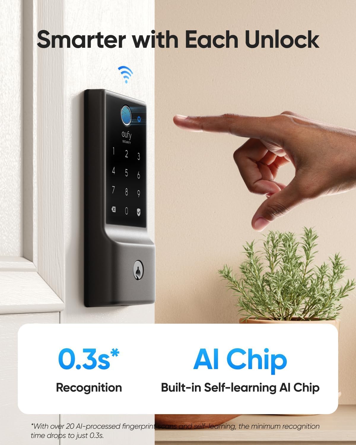 eufy Security keypad and physical key showing multiple unlock options for convenience