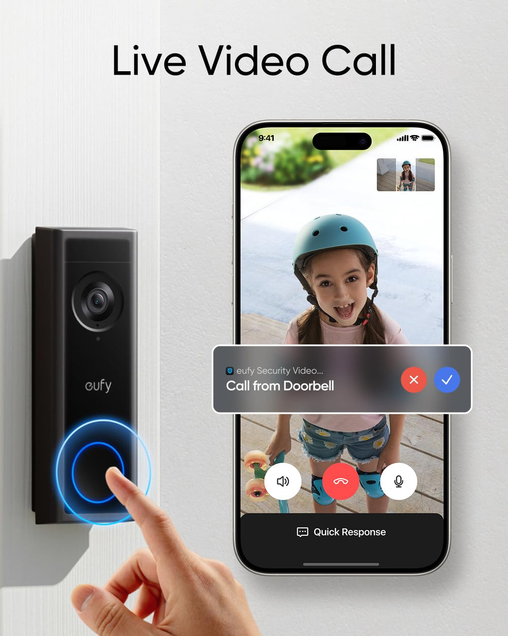 eufy Security C31 smartphone pop-up call in use enabling live two-way communication