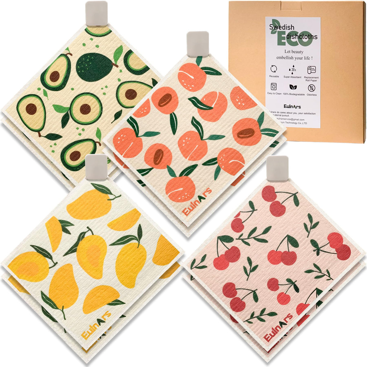 Eulnars front packaging showing 8-pack and included clips, clear organization benefit