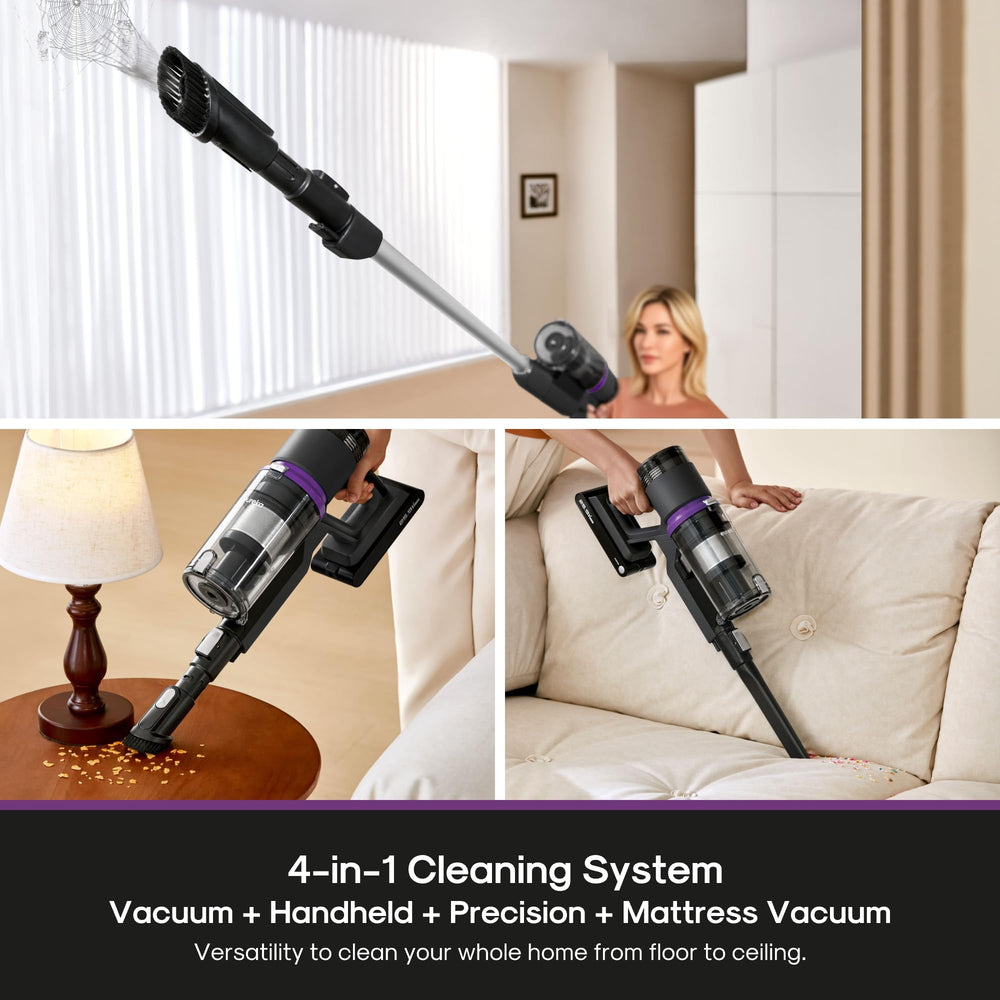 Eureka ReactiClean size comparison beside a chair demonstrating its lightweight portability