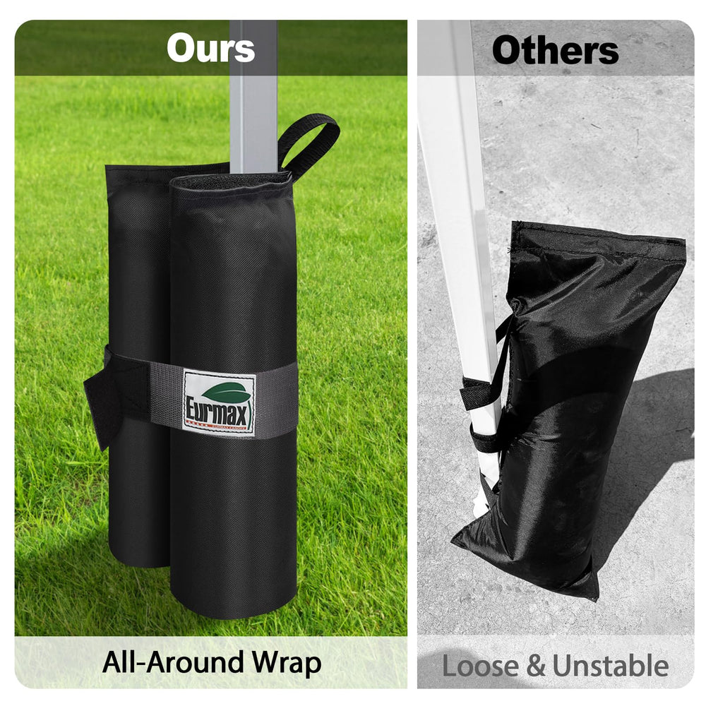 Eurmax filled sandbag side profile showing low-profile ballast for wind resistance