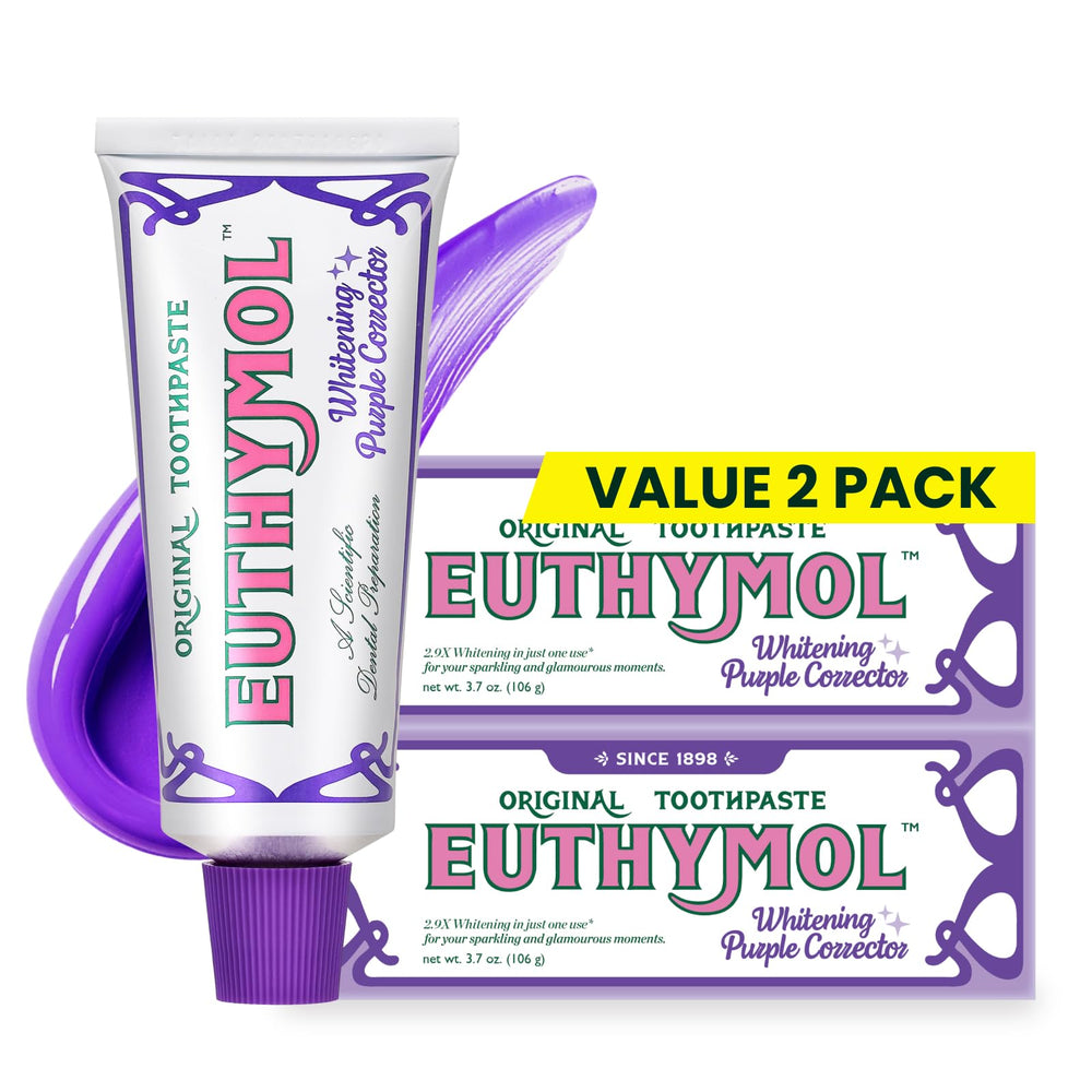 Euthymol front packaging showing two tubes and instant whitening benefit