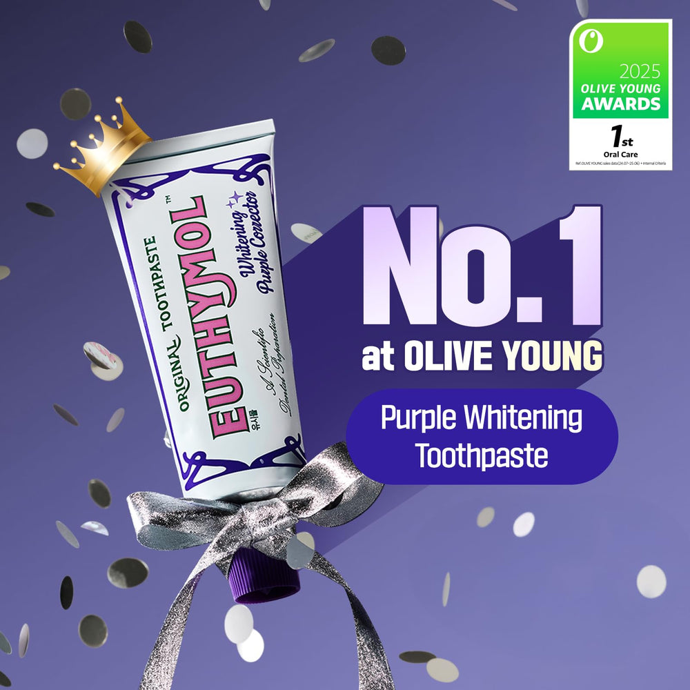 Euthymol tube close-up highlighting purple formula and brand clarity