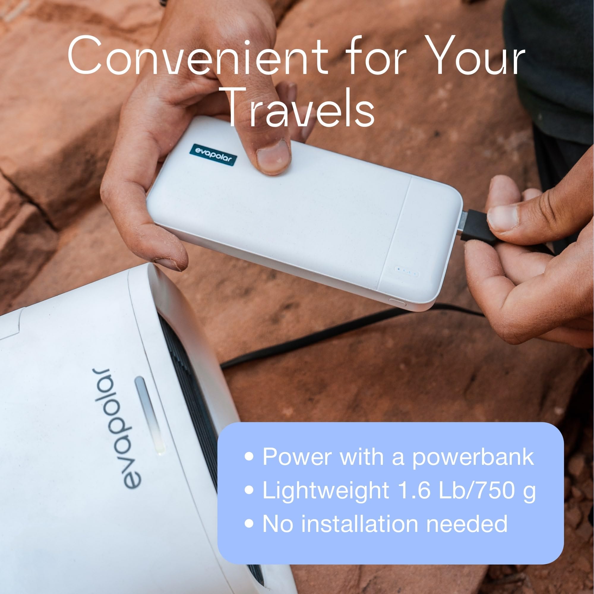 Evapolar evaCHILL in car usage offering targeted cool air while driving
