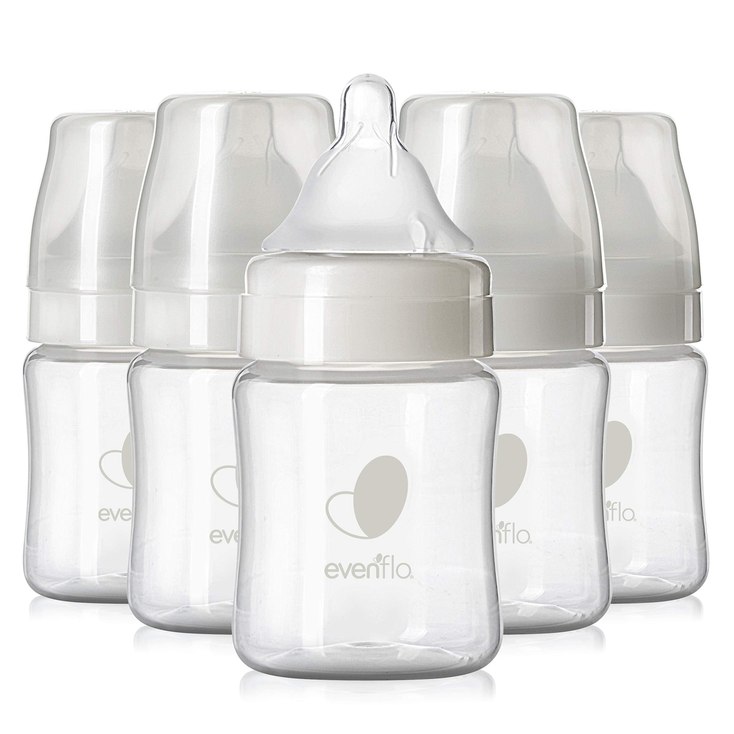 Evenflo front packaging showing six 5oz bottles, clear view and easy grab