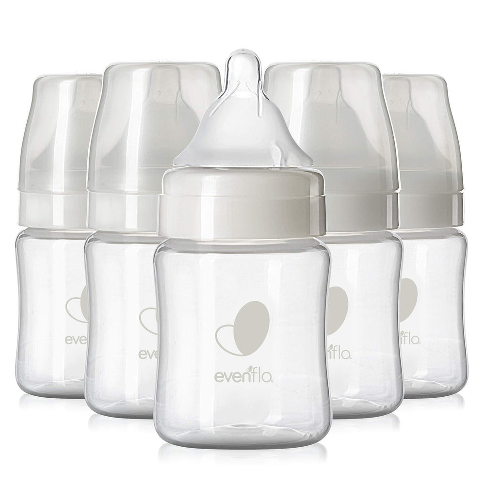 Evenflo front packaging showing six 5oz bottles, clear view and easy grab