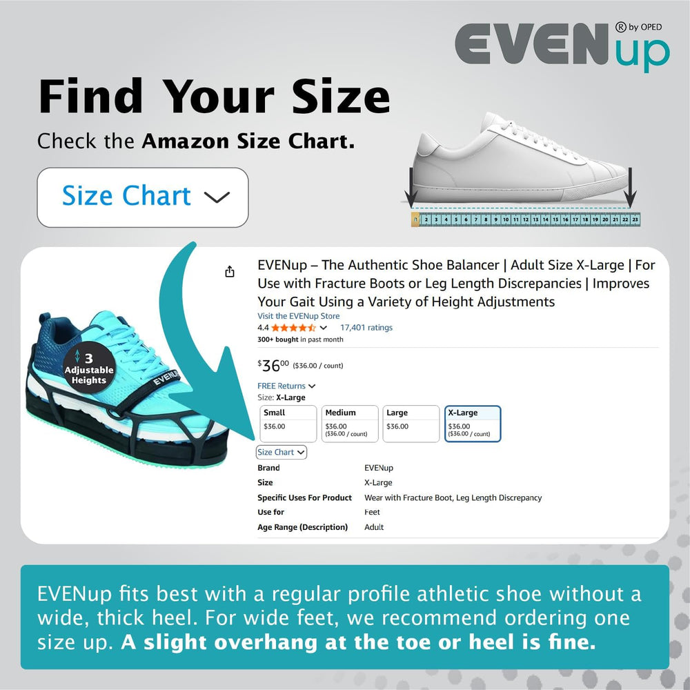 EVENup side view showing three adjustable height settings for gait improvement