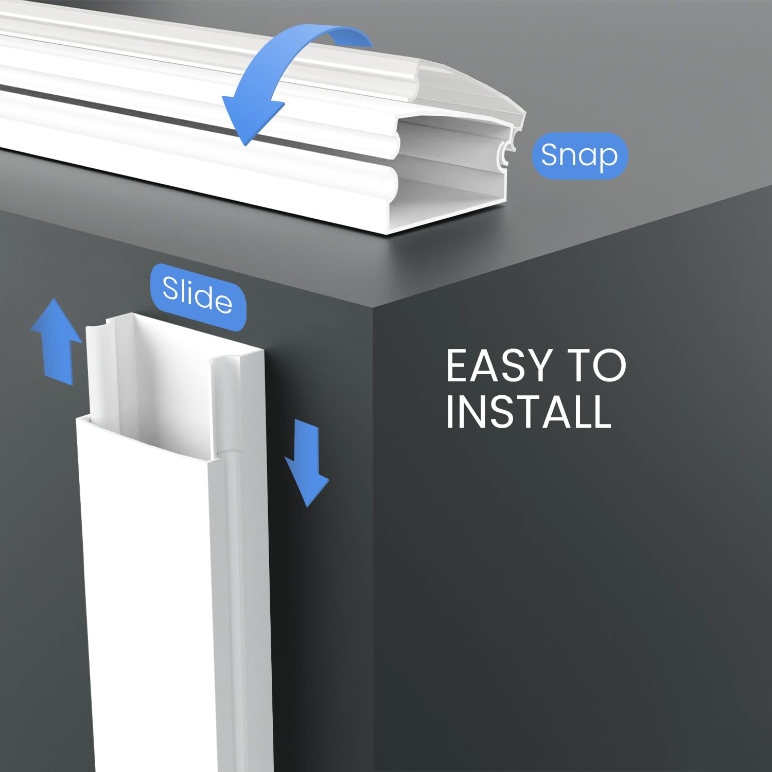 EVEO connector joint detail highlighting snap-fit assembly for seamless long runs benefit