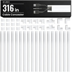 EVEO front packaging of the 306-inch cable hider showing kit components and benefit of full coverage