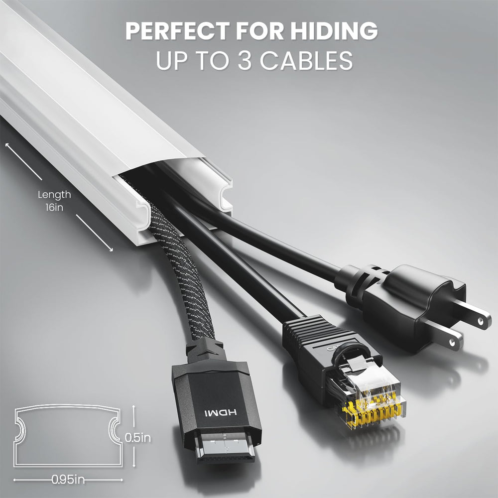EVEO cable hider in use behind a mounted TV creating a tidy entertainment area benefit
