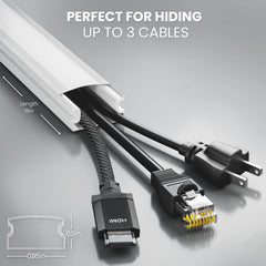 EVEO cable hider in use behind a mounted TV creating a tidy entertainment area benefit
