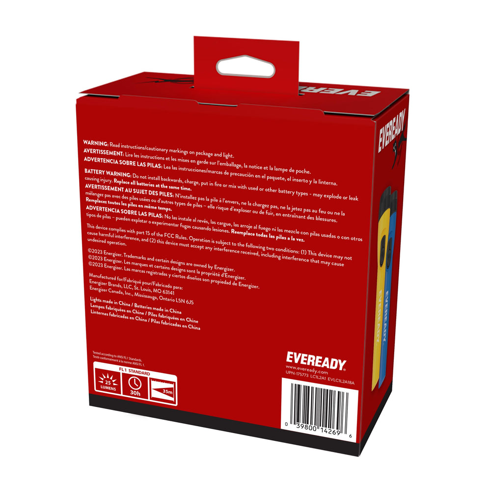 EVEREADY multiple flashlights lined up for easy organized storage