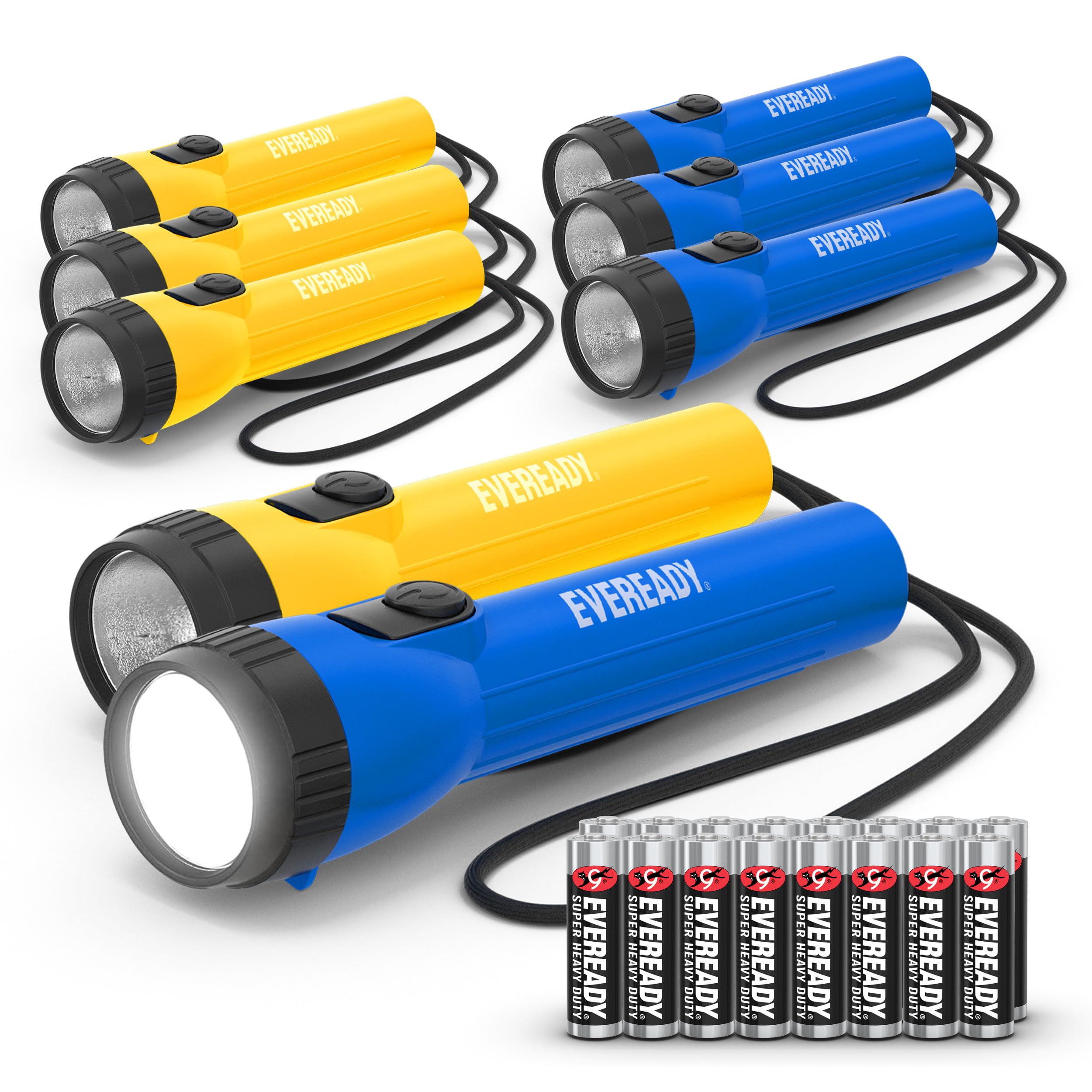 EVEREADY front view of eight-flashlight pack showing instant readiness