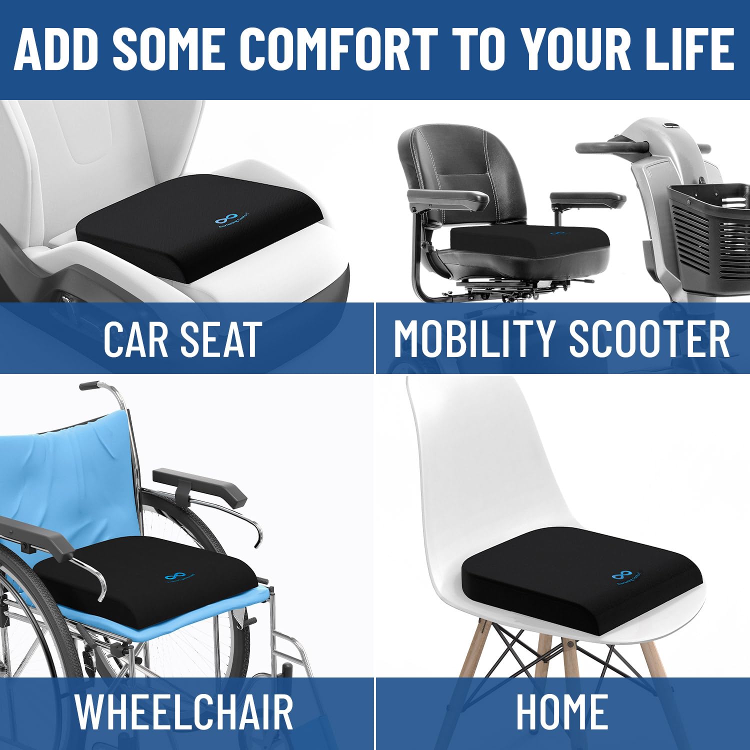 Everlasting Comfort seat cushion on car seat for added driving comfort