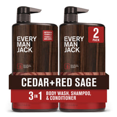 Every Man Jack front packaging showing cedar red sage scent and benefits