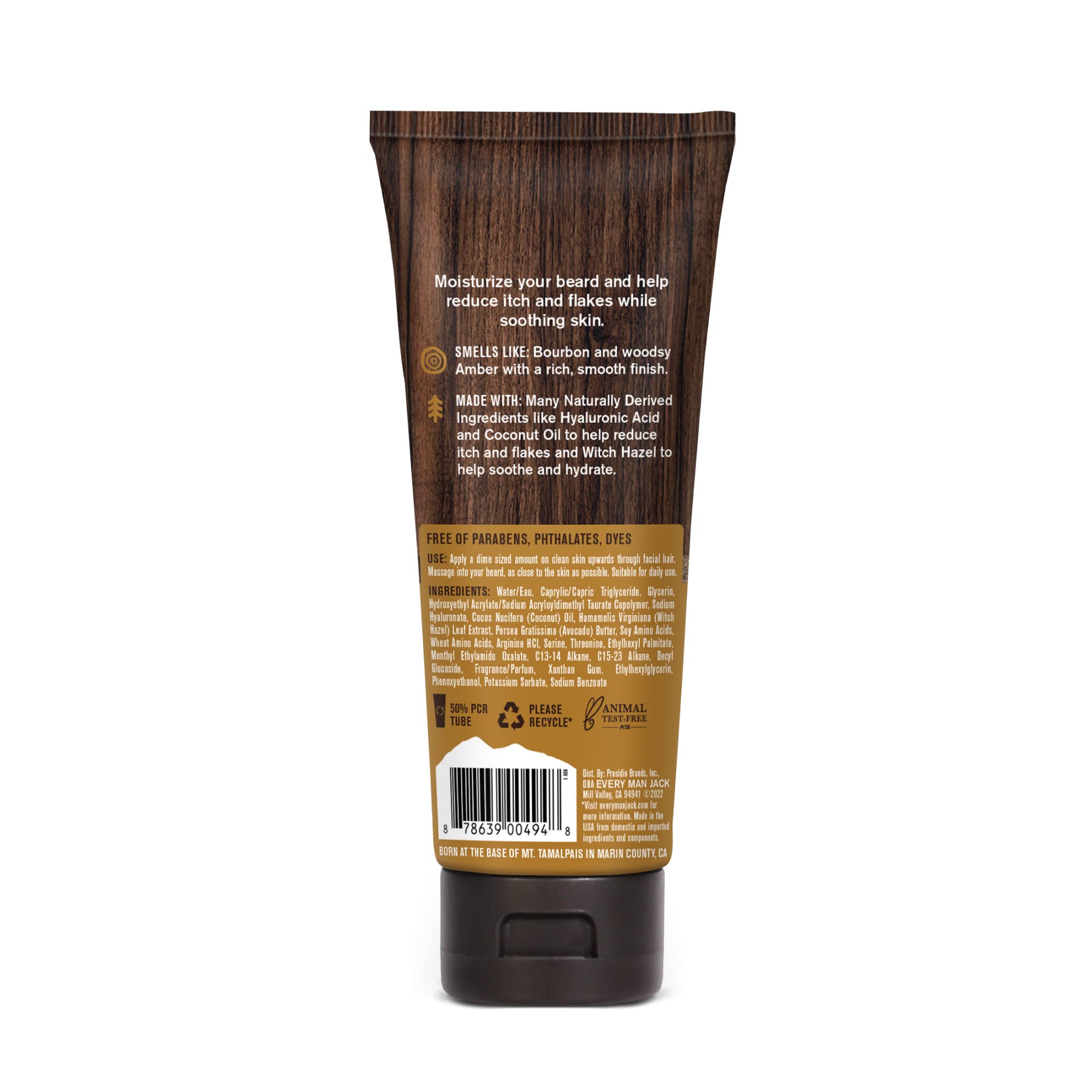 Every Man Jack applying lotion to beard showing softening and itch relief benefit