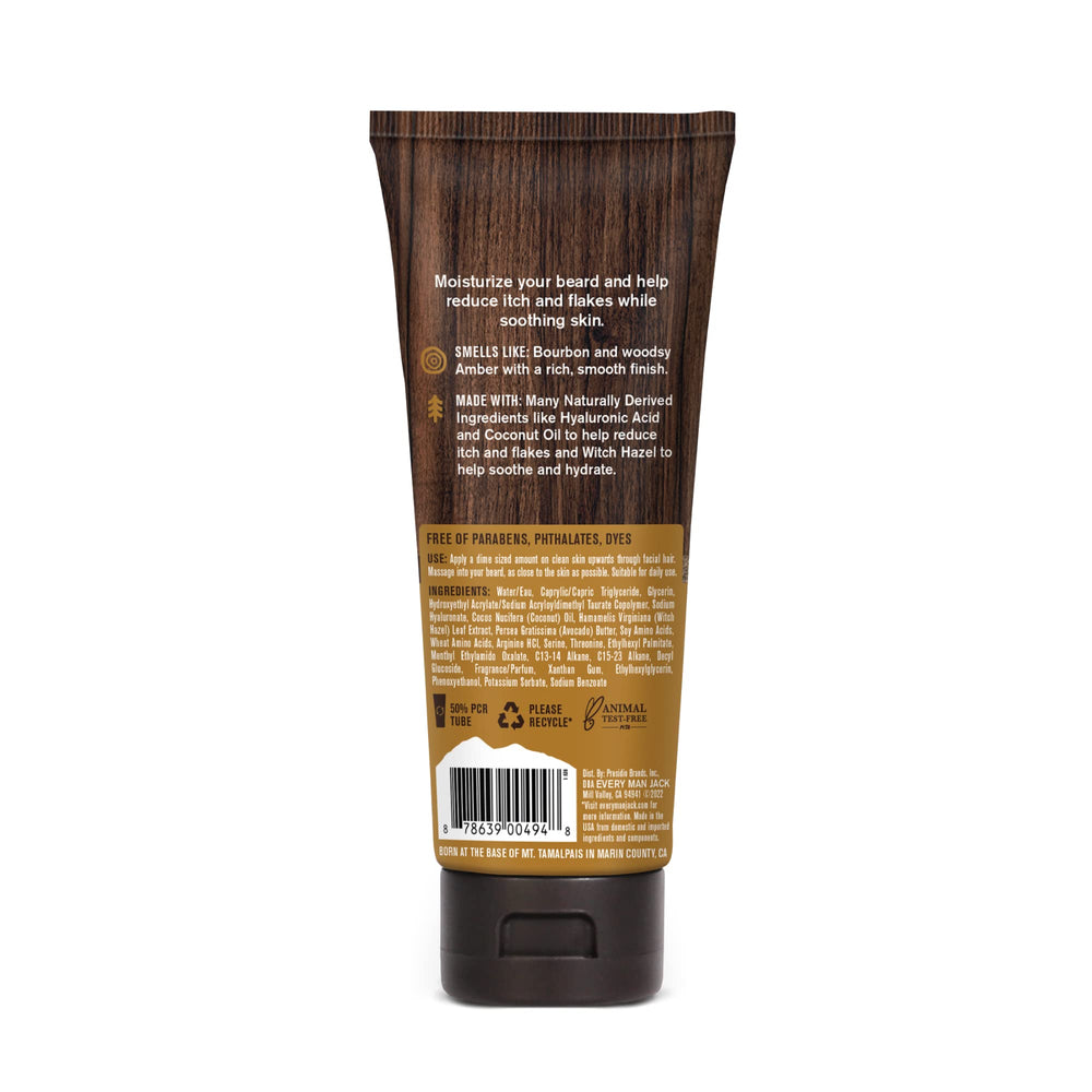 Every Man Jack applying lotion to beard showing softening and itch relief benefit