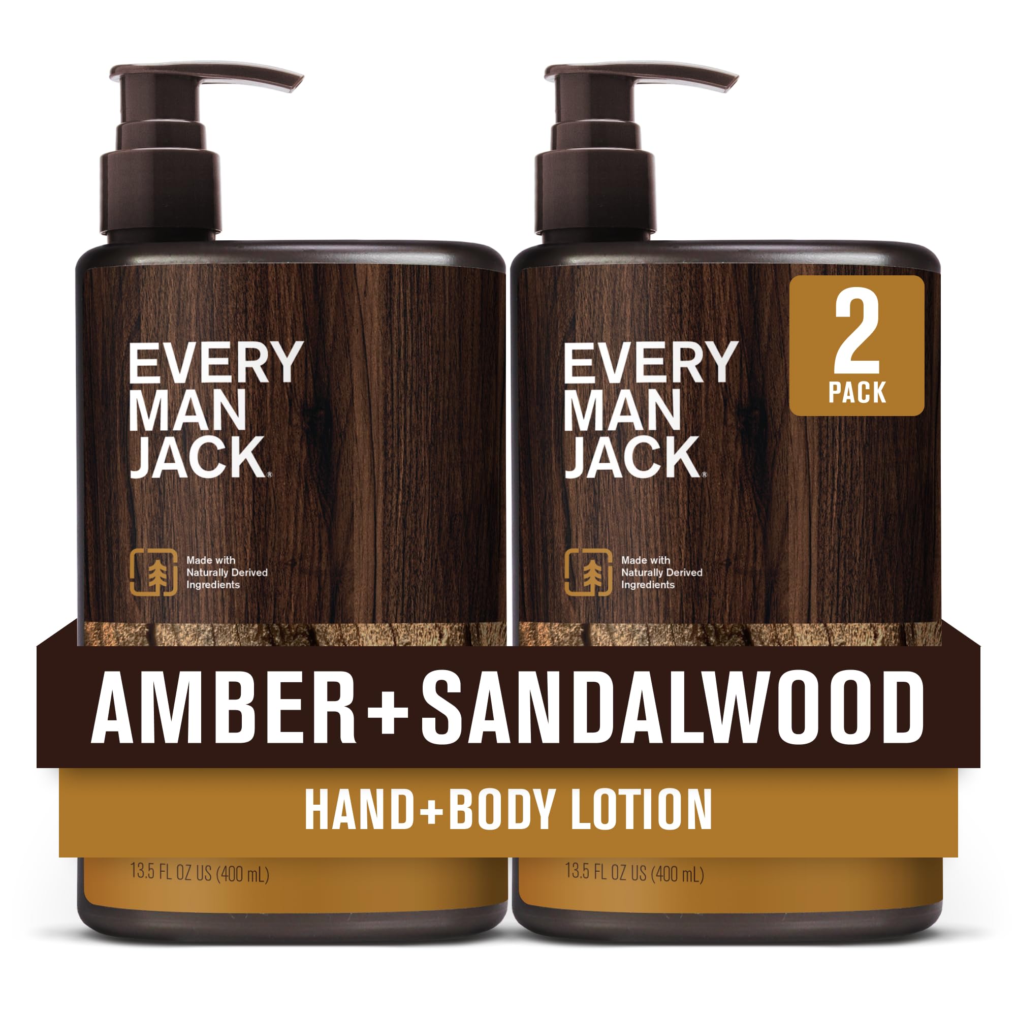 Every Man Jack front packaging showing amber sandalwood scent and convenience