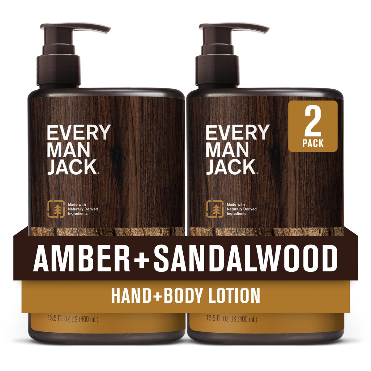 Every Man Jack front packaging showing amber sandalwood scent and convenience