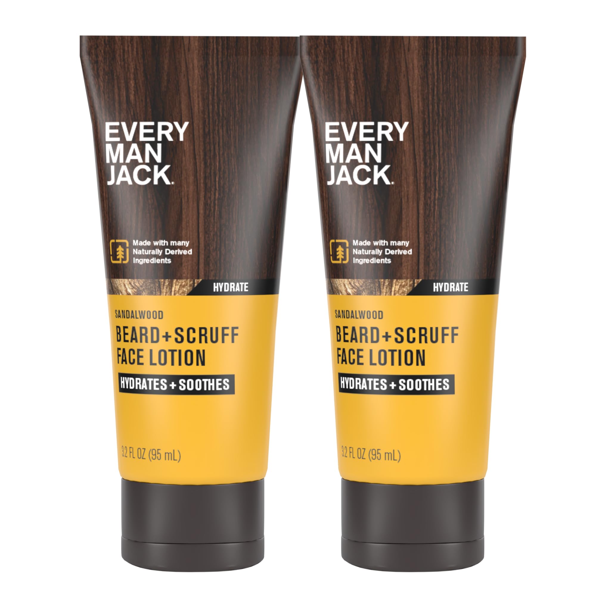 Every Man Jack front packaging showing two bottles and sandalwood scent benefit