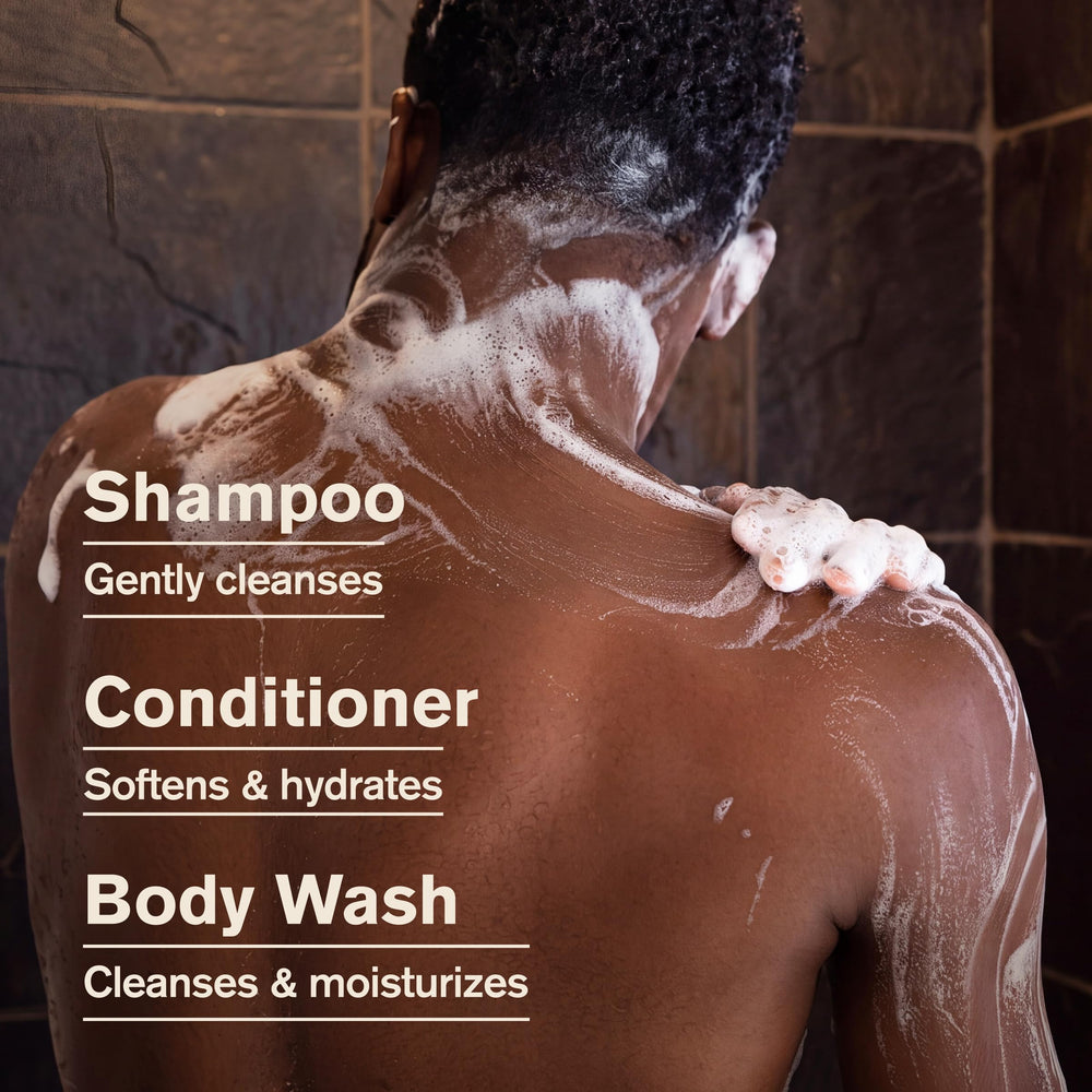 Every Man Jack in-shower use showing efficient head-to-toe washing