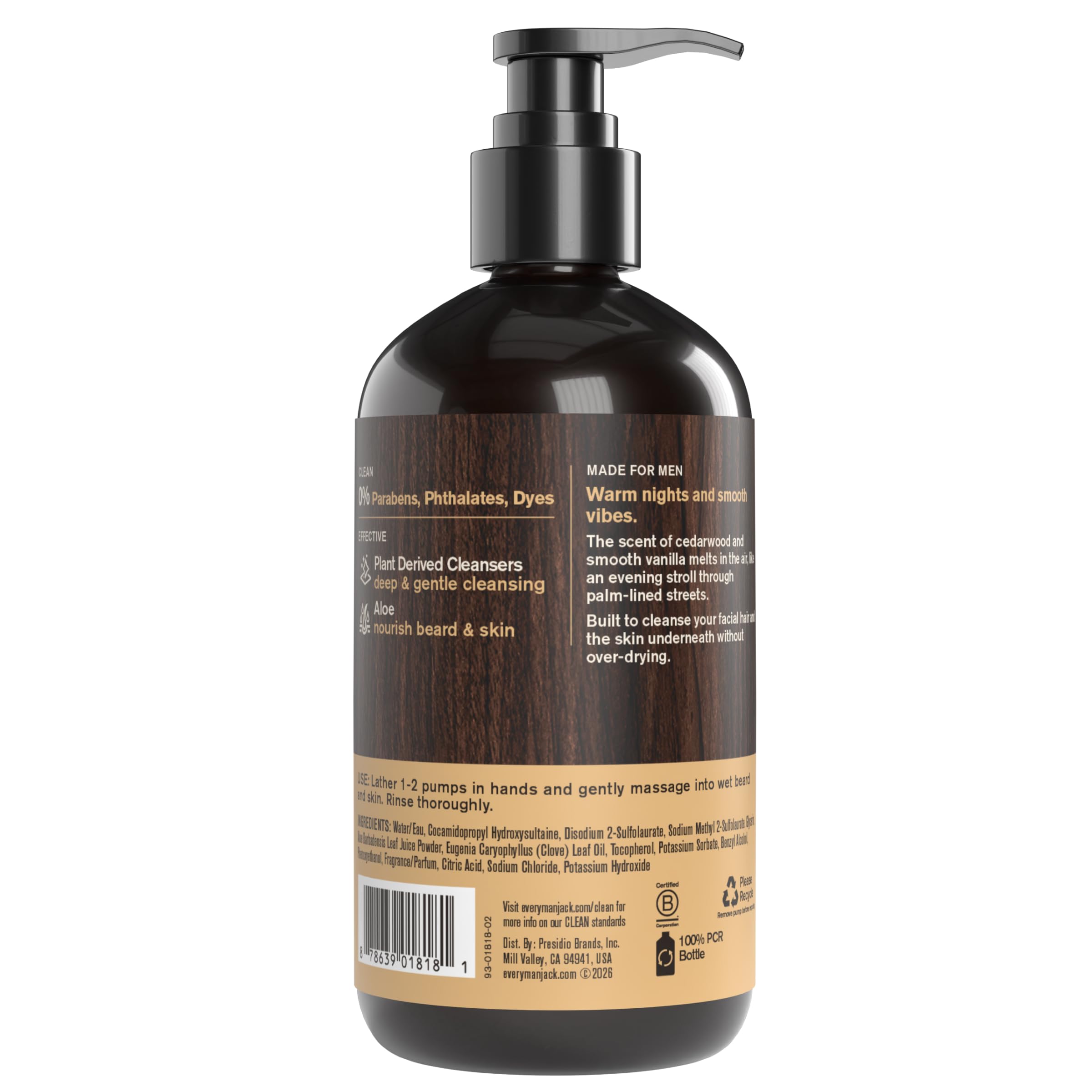 Every Man Jack lifestyle shot in a woodsy setting conveying warm cedar vanilla scent