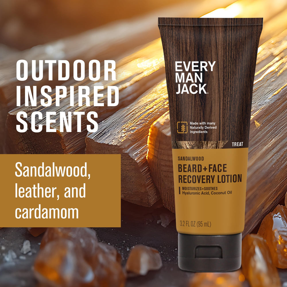 Every Man Jack lotion texture on fingertip highlighting quick absorption benefit
