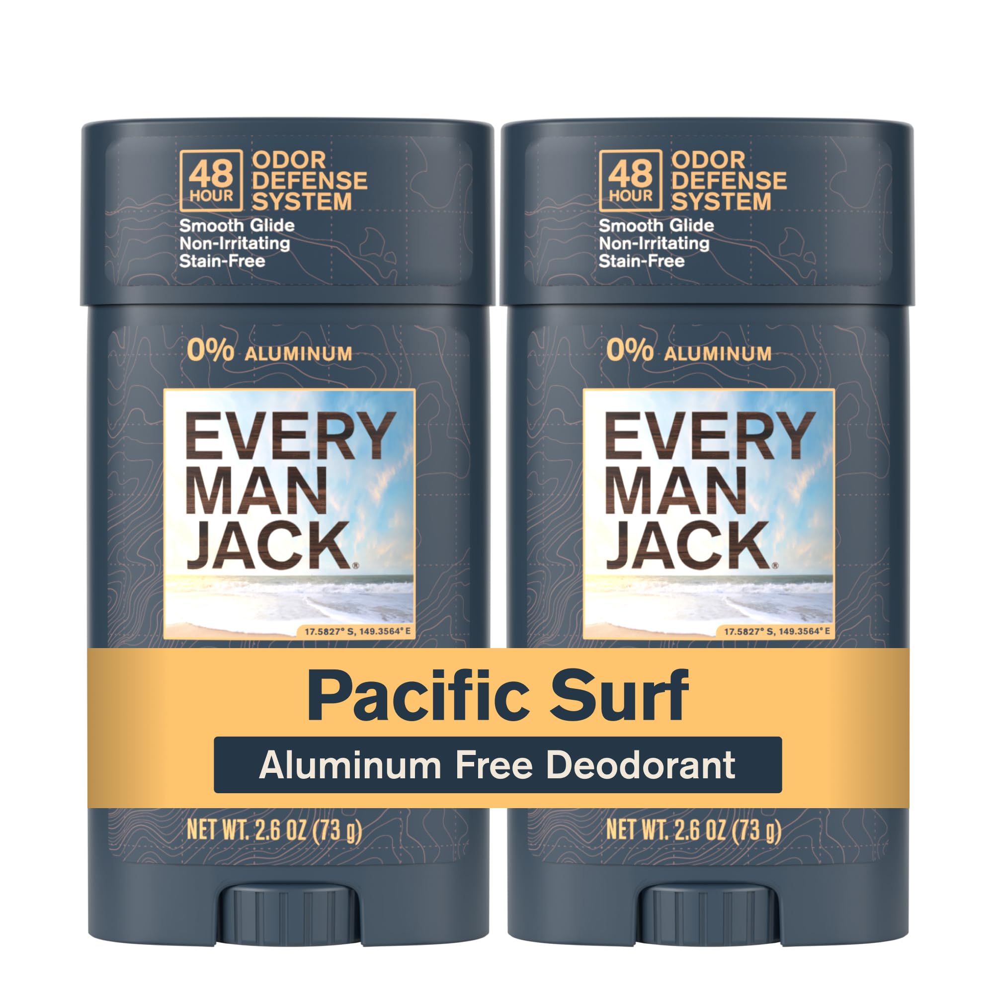 Every Man Jack front packaging showing Pacific Surf scent and two-pack convenience