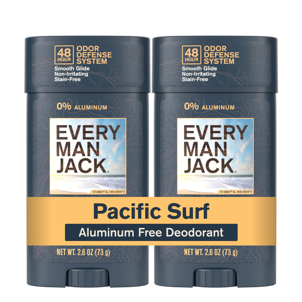 Every Man Jack front packaging showing Pacific Surf scent and two-pack convenience
