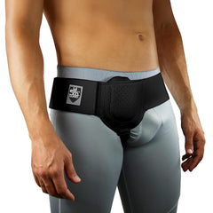 Everyday Medical front view of inguinal hernia belt showing snug fit and adjustability benefit