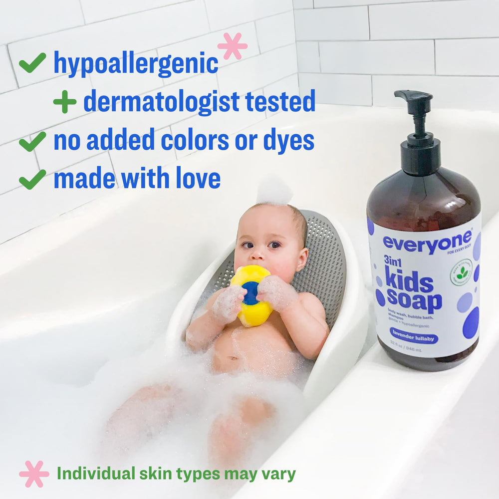 everyone 3-in-1 lather texture showing gentle foam for hair and skin cleansing