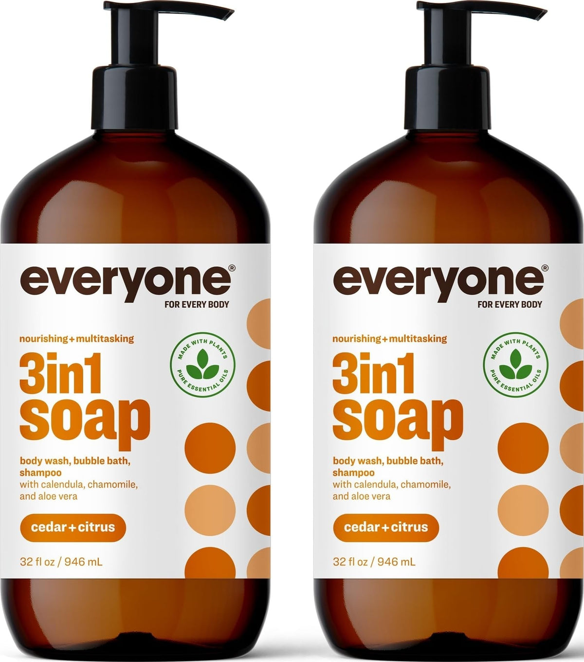everyone for every body front packaging showing two 32 oz bottles and cedar citrus scent benefits