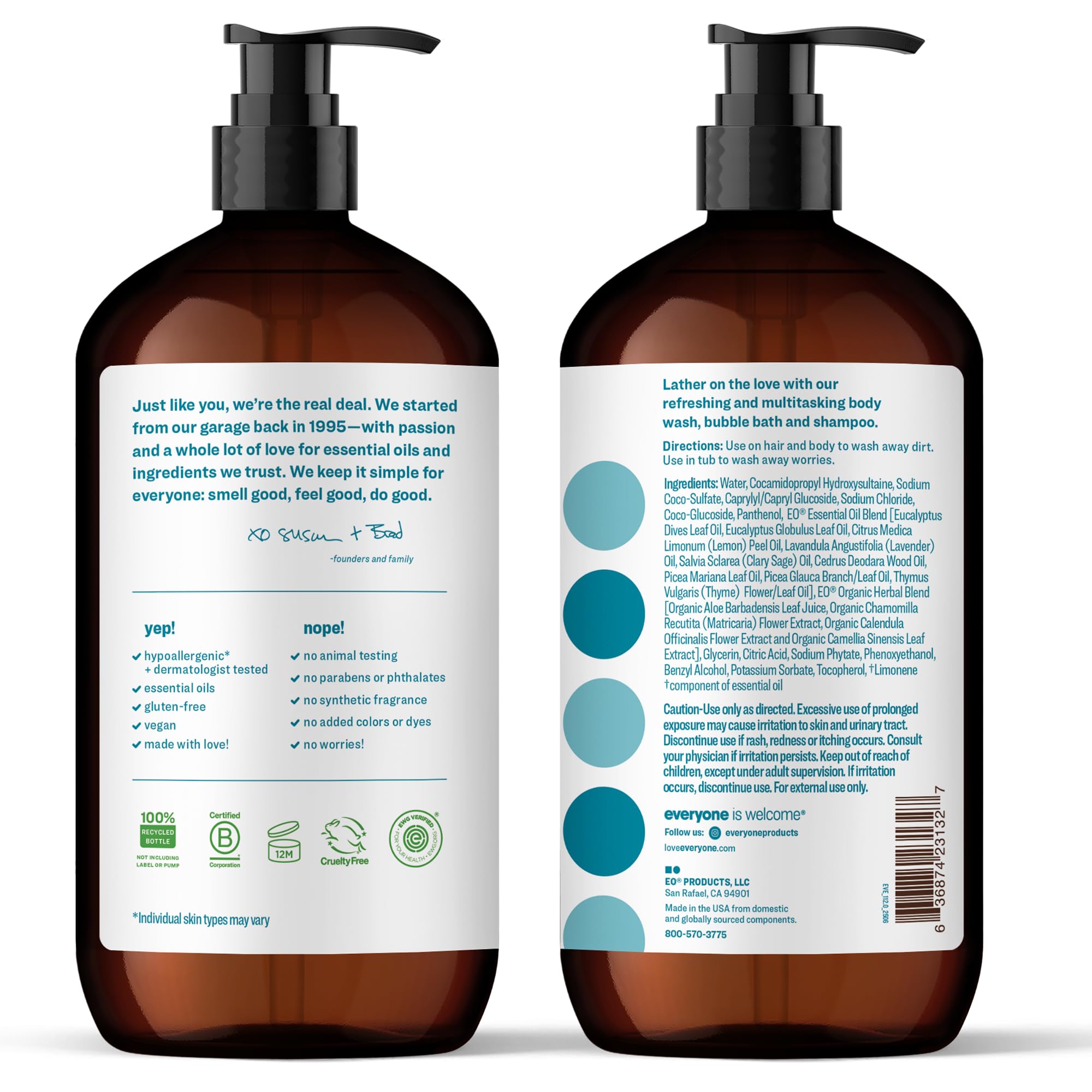 everyone eucalyptus close-up of pump and label highlighting scent and clean-ingredient benefit