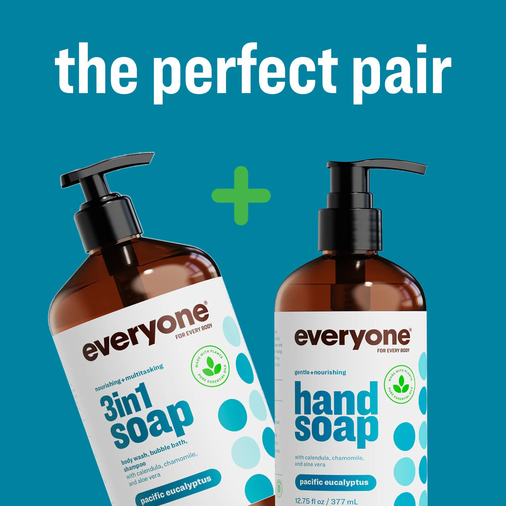 everyone eucalyptus lathering in shower on sponge to show effective cleansing for hair and body
