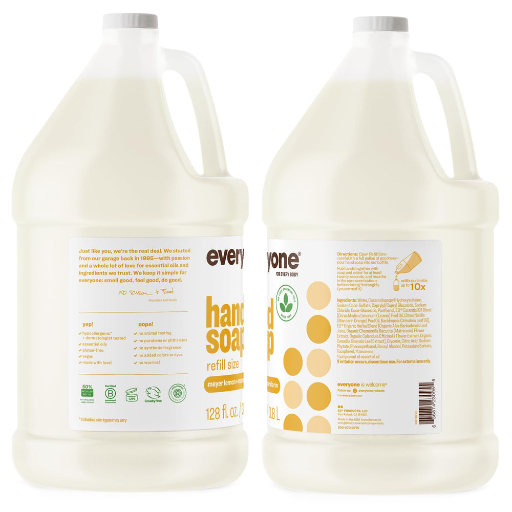 everyone close-up of the recycled-plastic bottle label highlighting scent and ingredient clarity