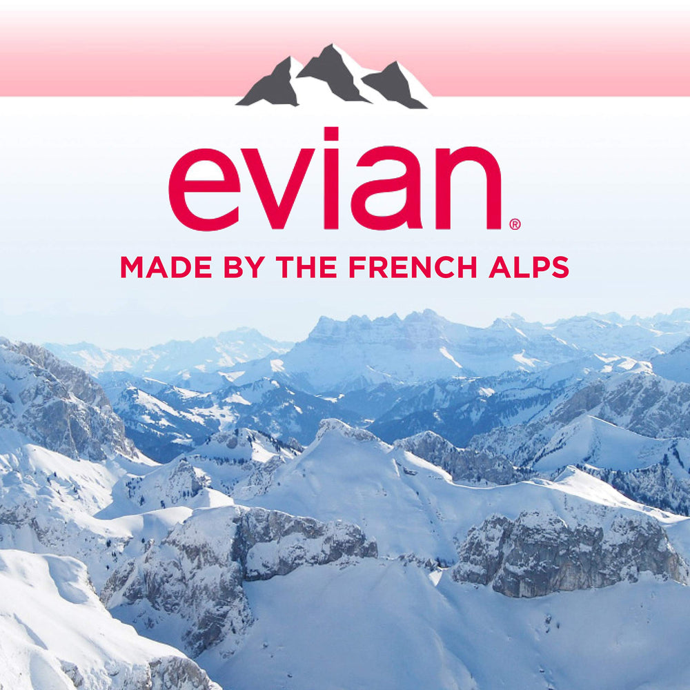 evian bottle beside meal showing table-serving and dining-friendly benefit