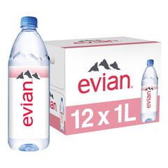 evian front packaging showing 12-pack convenience and shelf-ready benefit