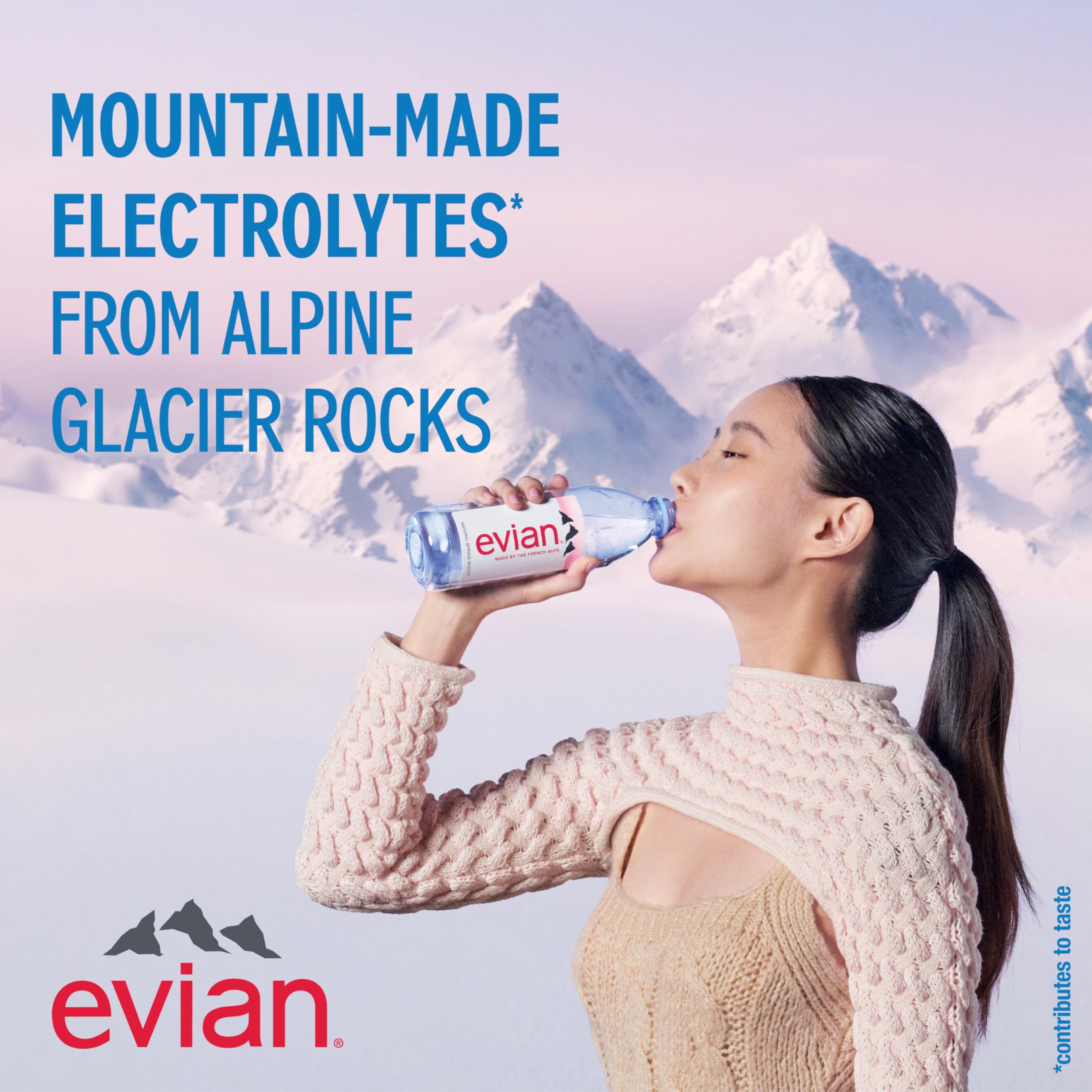 evian pouring into a glass demonstrating clean taste and serving benefit