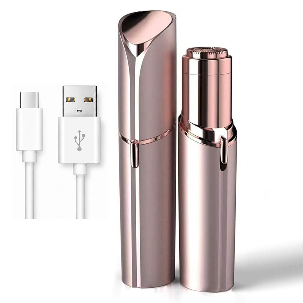 EVIEY front view rose gold face shaver showing sleek design and portability
