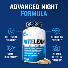 Evlution NiteLean capsule texture shot emphasizing easy swallowing
