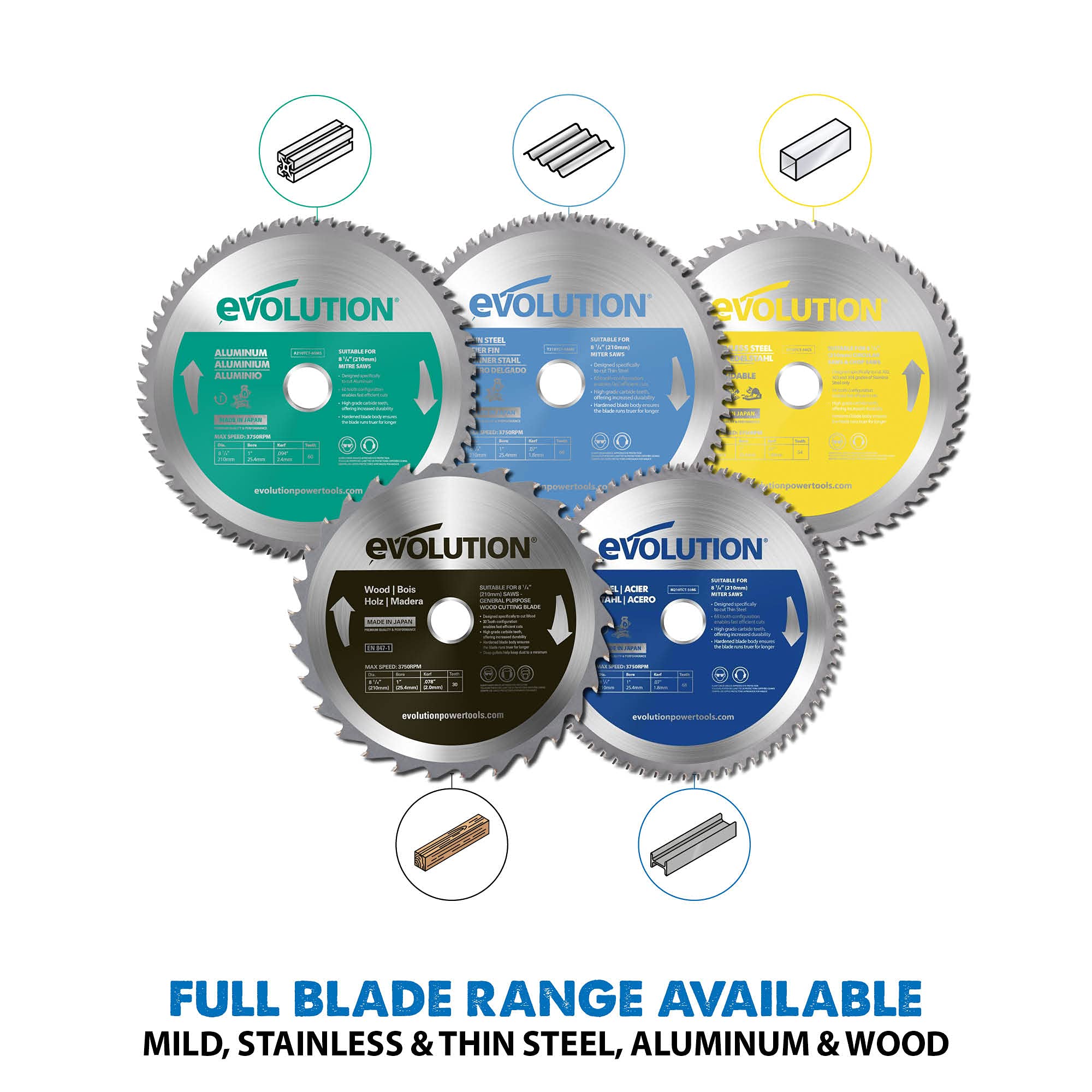 EVOLUTION blade beside ruler showing scale for compatibility and accurate saw fitting