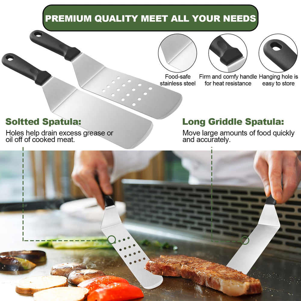 EWFEN enlarged stainless spatula close-up showing sturdy edge for easy flipping