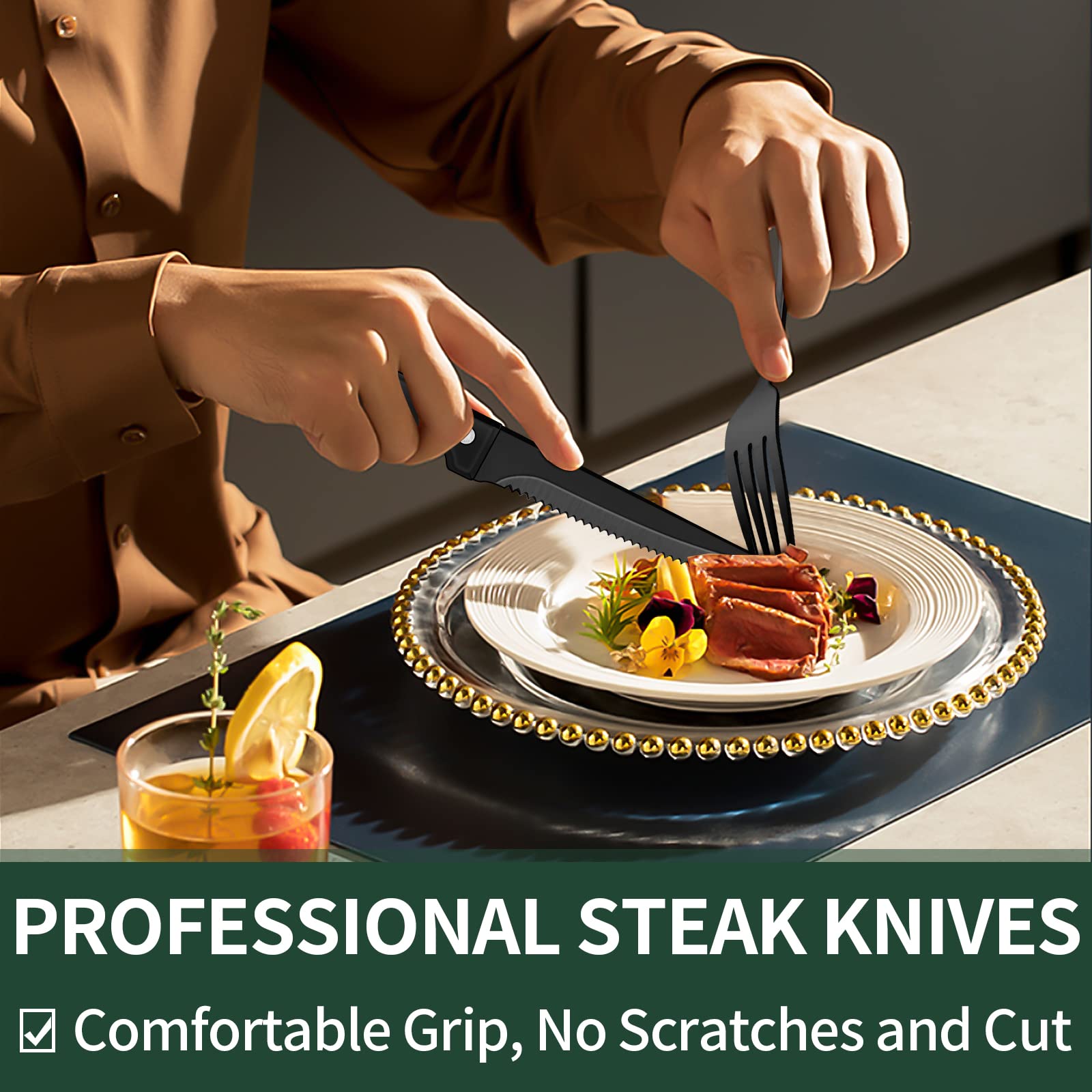 EWFEN flatware in use on dinner table demonstrating comfortable balanced grip