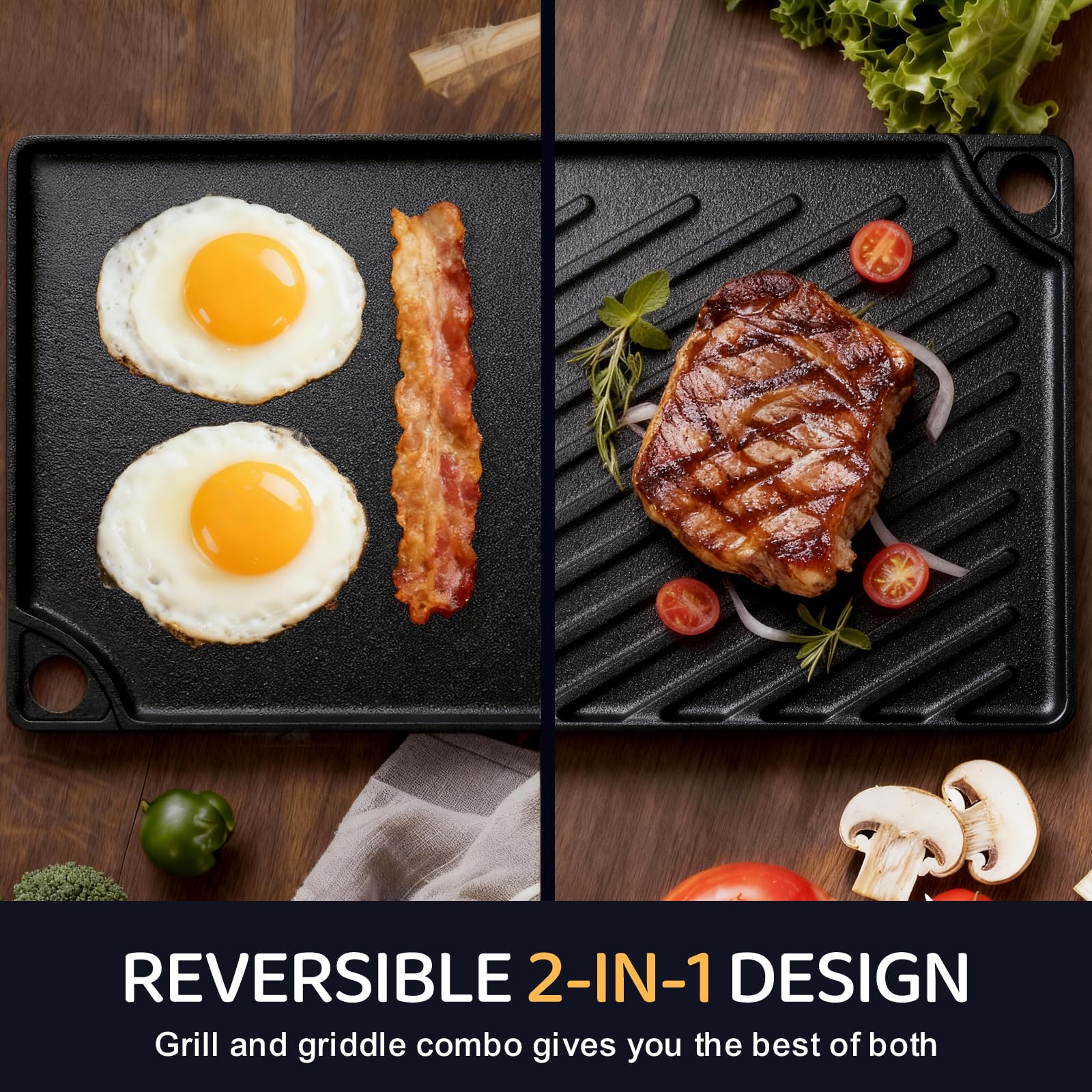 EWFEN griddle inside oven demonstrating oven-safe use and finishing foods
