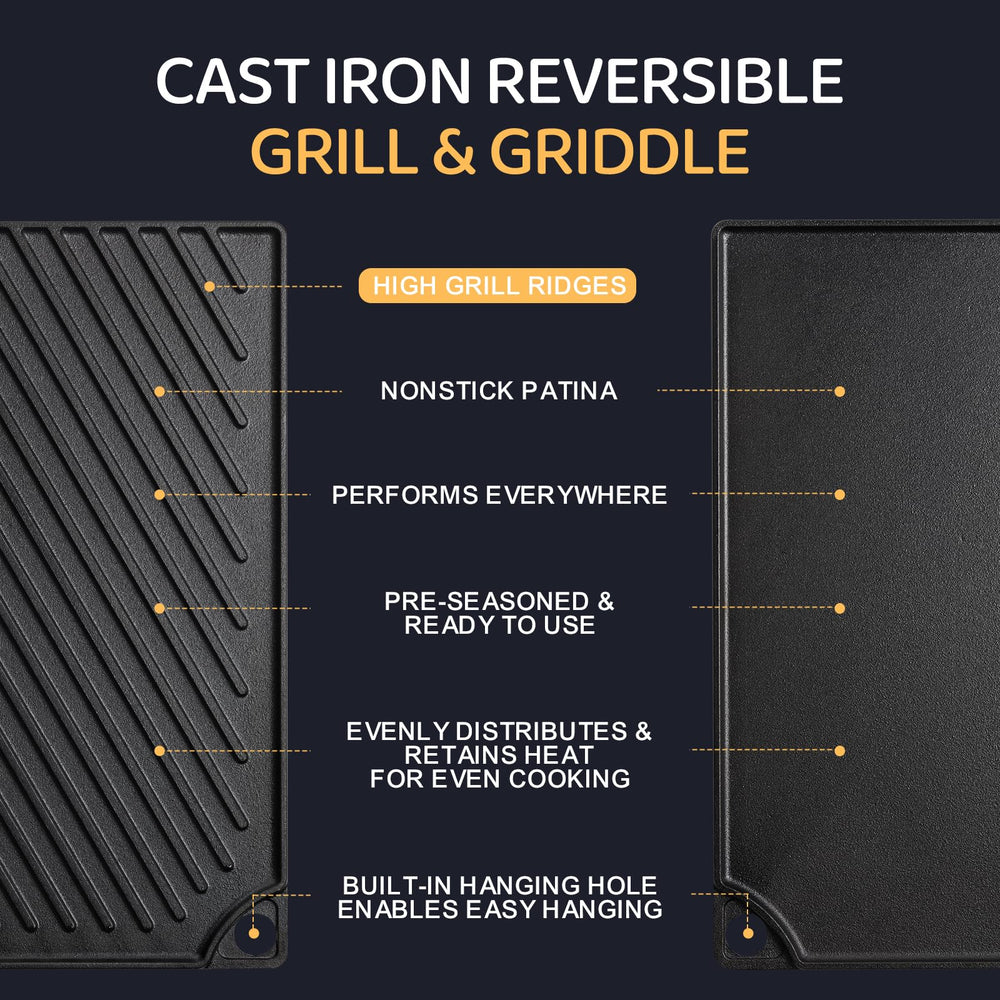 EWFEN griddle next to ruler for scale showing 16.7x9.5 inch cooking area