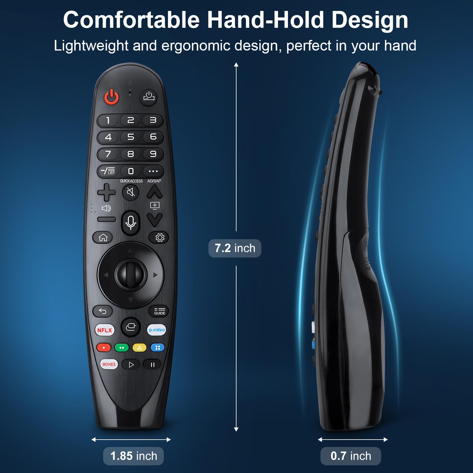 EWO'S remote in hand for scale showing ergonomic fit and comfort